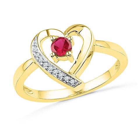10kt Yellow Gold Womens Round Lab-Created Ruby Heart Love Ring 1/4 Cttw 101244 - shirin-diamonds