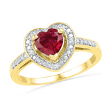 10kt Yellow Gold Womens Round Lab-Created Ruby Heart Love Ring 1.00 Cttw 101248 - shirin-diamonds