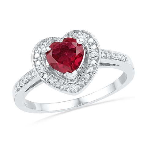 Sterling Silver Womens Round Lab-Created Ruby Heart Diamond Ring 1-1/8 Cttw 101249 - shirin-diamonds