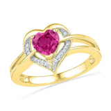 10kt Yellow Gold Womens Round Lab-Created Ruby Heart Love Ring 1.00 Cttw 101250 - shirin-diamonds