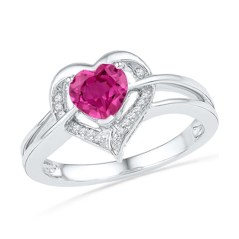 Sterling Silver Womens Round Lab-Created Pink Sapphire Heart Diamond Ring 1-1/8 Cttw 101251 - shirin-diamonds
