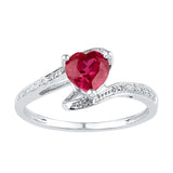 Sterling Silver Womens Heart Lab-Created Ruby Solitaire Diamond Ring 1-1/10 Cttw 101256 - shirin-diamonds