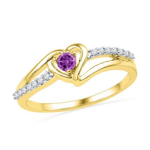 10kt Yellow Gold Womens Lab-Created Amethyst Heart Love Ring 1/5 Cttw 101257 - shirin-diamonds