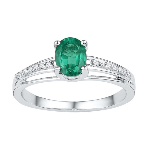 Sterling Silver Womens Oval Lab-Created Emerald Solitaire Diamond Ring 1/2 Cttw 101264 - shirin-diamonds