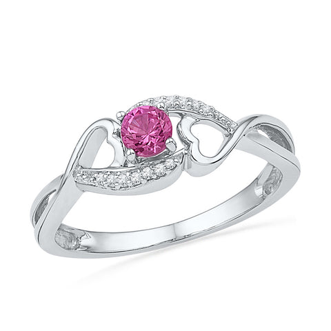 Sterling Silver Womens Round Lab-Created Pink Sapphire Solitaire Heart Ring 1/6 Cttw 101267 - shirin-diamonds