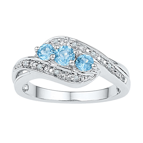 Sterling Silver Womens Round Lab-Created Blue Topaz 3-stone Ring 1/2 Cttw 101270 - shirin-diamonds