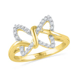 10k Yellow Gold Diamond Womens Butterfly Bug Fine Daily-wear Right-hand Ring 1/6 Cttw 101317 - shirin-diamonds