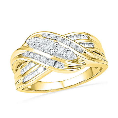 10kt Yellow Gold Womens Round Diamond 5-Stone Crossover Band Ring 1/2 Cttw 101370 - shirin-diamonds