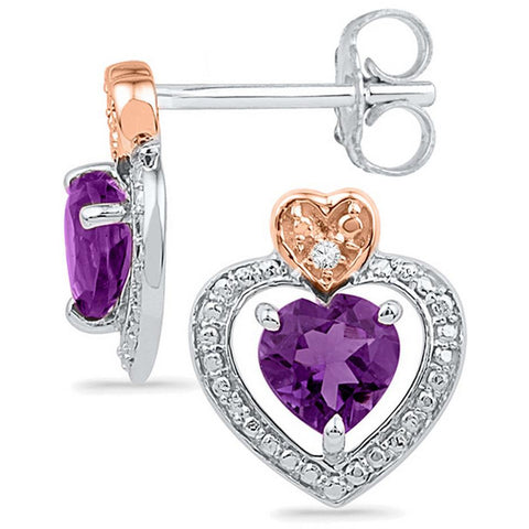 Sterling Silver Womens Round Lab-Created Amethyst Diamond Heart Frame Earrings .01 Cttw 101469 - shirin-diamonds