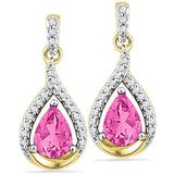10kt Yellow Gold Womens Lab-Created Pink Sapphire Dangle Earrings 3-1/5 Cttw 101475 - shirin-diamonds