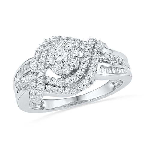 10kt White Gold Womens Round Diamond Cluster Bridal Wedding Engagement Ring 3/4 Cttw 101505 - shirin-diamonds