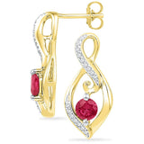 10kt Yellow Gold Womens Round Lab-Created Ruby Solitaire Oval Diamond Earrings 1.00 Cttw 101534 - shirin-diamonds
