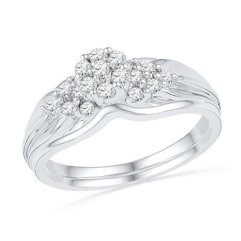 10k White Gold Womens Round Diamond Cluster Bridal Wedding Engagement Ring Band Set 1/3 Cttw 101565 - shirin-diamonds