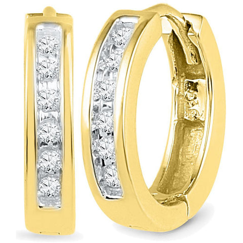 10kt Yellow Gold Womens Round Diamond Hoop Earrings 1/8 Cttw 101745 - shirin-diamonds