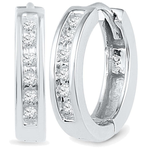 10kt White Gold Womens Round Diamond Hoop Earrings 1/8 Cttw 101747 - shirin-diamonds