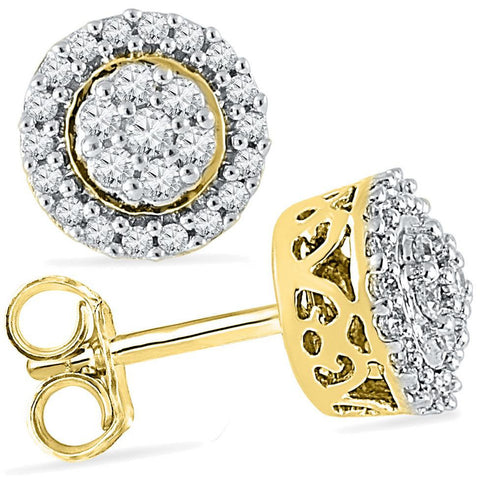 10kt Yellow Gold Womens Round Diamond Flower Cluster Earrings 1/4 Cttw 101754 - shirin-diamonds