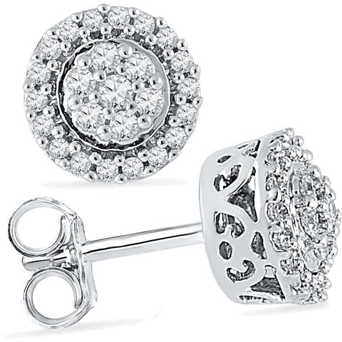 10kt White Gold Womens Round Diamond Flower Cluster Earrings 1/4 Cttw 101757 - shirin-diamonds