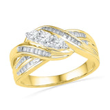 10kt Yellow Gold Womens Round Baguette Diamond 3-Stone Crossover Band Ring 1/2 Cttw 101759 - shirin-diamonds