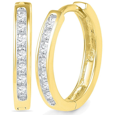 10kt Yellow Gold Womens Round Channel-set Diamond Hoop Earrings 1/8 Cttw 101762 - shirin-diamonds