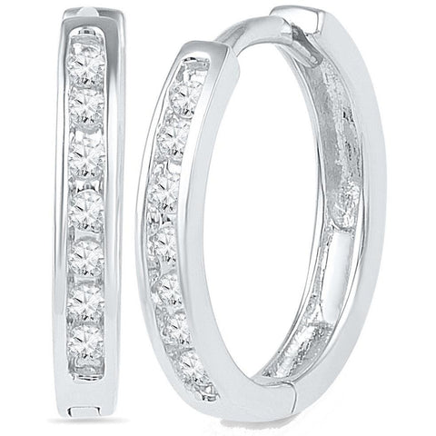 10kt White Gold Womens Round Channel-set Diamond Hoop Earrings 1/8 Cttw 101764 - shirin-diamonds