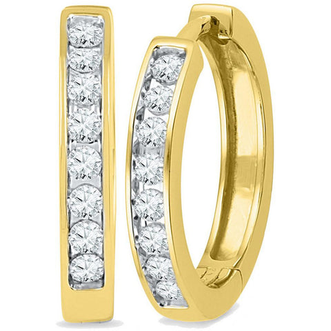 10kt Yellow Gold Womens Round Diamond Hoop Earrings 1/2 Cttw 101772 - shirin-diamonds