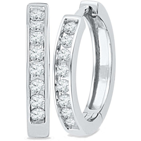 10kt White Gold Womens Round Diamond Hoop Earrings 1/2 Cttw 101775 - shirin-diamonds