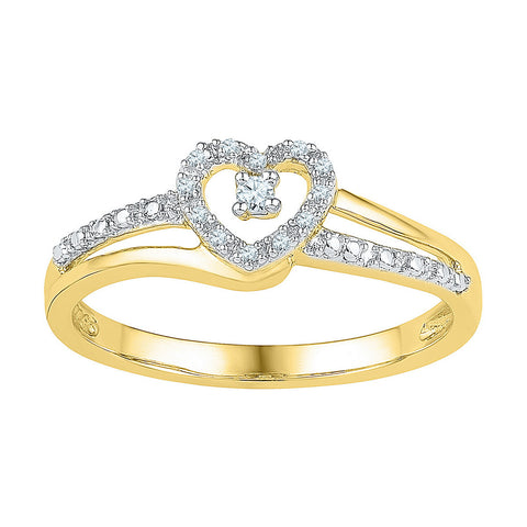 10kt Yellow Gold Womens Round Diamond Heart Love Promise Bridal Ring 1/20 Cttw 101781 - shirin-diamonds