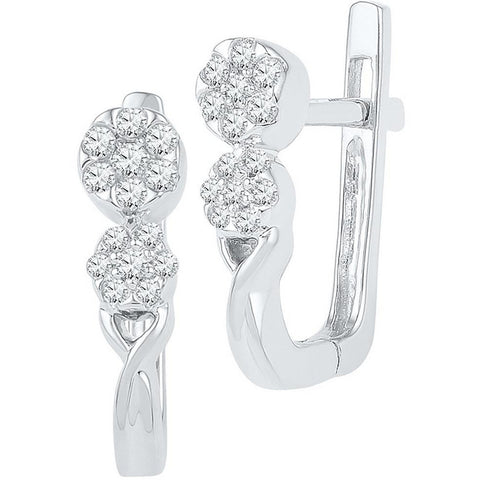 10kt White Gold Womens Round Diamond Flower Cluster Hoop Earrings 1/5 Cttw 101785 - shirin-diamonds