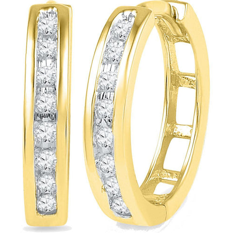 10kt Yellow Gold Womens Round Diamond Hoop Earrings 1/5 Cttw 101786 - shirin-diamonds