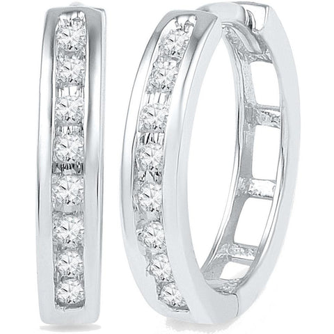 10kt White Gold Womens Round Diamond Hoop Earrings 1/5 Cttw 101788 - shirin-diamonds