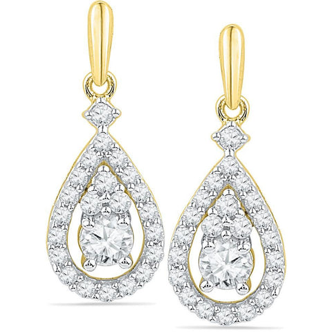 10kt Yellow Gold Womens Round Diamond Solitaire Teardrop Frame Dangle Earrings 1/2 Cttw 101789 - shirin-diamonds