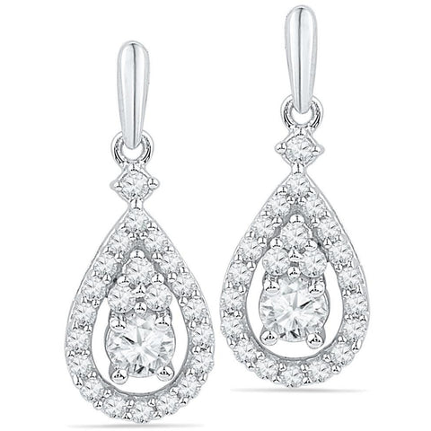 10kt White Gold Womens Round Diamond Solitaire Teardrop Frame Dangle Earrings 1/2 Cttw 101791 - shirin-diamonds