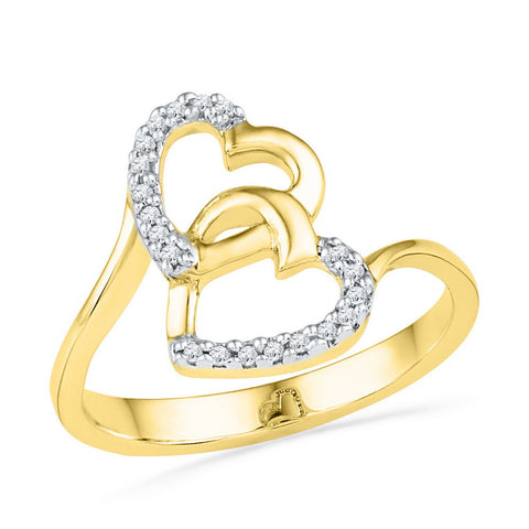 10kt Yellow Gold Womens Round Diamond Double Heart Love Ring 1/12 Cttw 101807 - shirin-diamonds