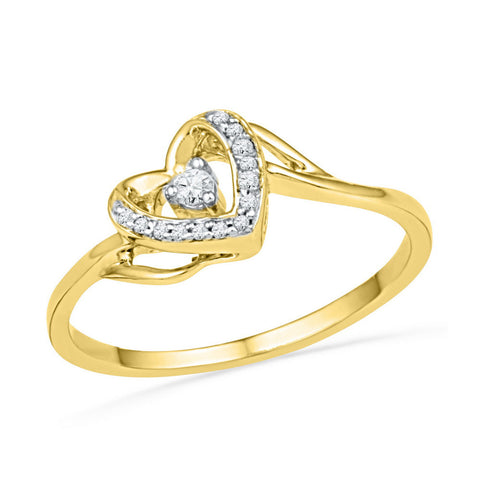 10kt Yellow Gold Womens Round Diamond Heart Love Promise Bridal Ring 1/12 Cttw 101811 - shirin-diamonds