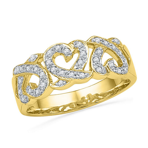10kt Yellow Gold Womens Round Diamond Triple Heart Band Ring 1/5 Cttw 101814 - shirin-diamonds