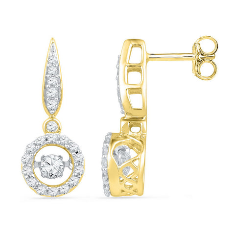 10kt Yellow Gold Womens Round Diamond Circle Frame Moving Twinkle Solitaire Dangle Earrings 5/8 Cttw 101822 - shirin-diamonds