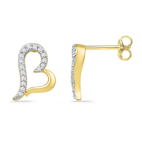 10kt Yellow Gold Womens Round Diamond Heart Cluster Screwback Earrings 1/10 Cttw 101824 - shirin-diamonds