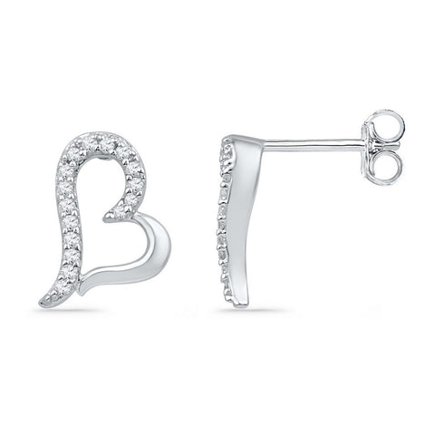 10kt White Gold Womens Round Diamond Heart Cluster Screwback Earrings 1/10 Cttw 101825 - shirin-diamonds