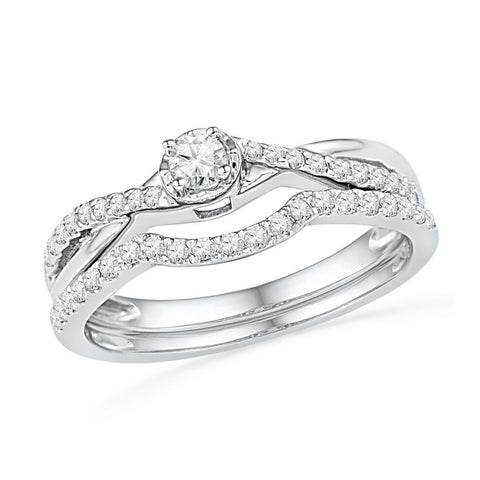 10k White Gold Womens Round Diamond Bridal Wedding Engagement Ring Band Set 1/3 Cttw 101830 - shirin-diamonds