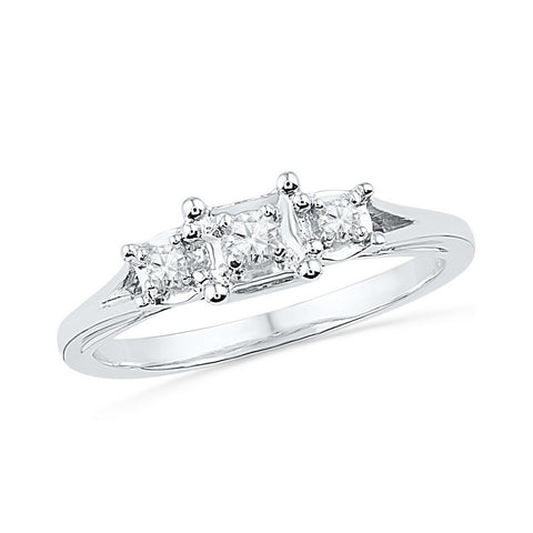 10kt White Gold Womens Round Diamond 3-stone Bridal Wedding Engagement Ring 1/10 Cttw 101877 - shirin-diamonds