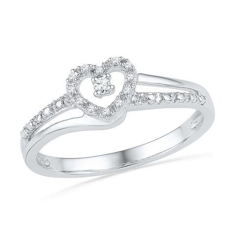 10kt White Gold Womens Round Diamond Heart Love Promise Bridal Ring 1/20 Cttw 101883 - shirin-diamonds