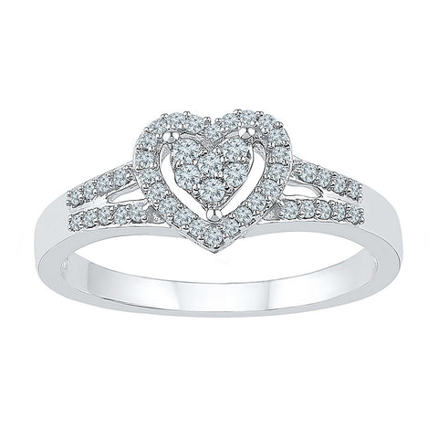 10kt White Gold Womens Round Diamond Heart Love Ring 1/5 Cttw 101886 - shirin-diamonds