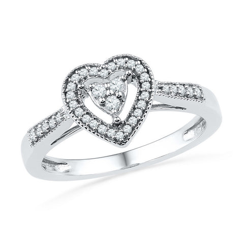 10kt White Gold Womens Round Diamond Heart Cluster Ring 1/5 Cttw 101889 - shirin-diamonds