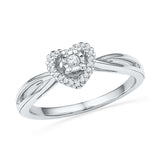 10kt White Gold Womens Round Diamond Heart Love Solitaire Ring 1/8 Cttw 101894 - shirin-diamonds