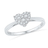 10kt White Gold Womens Round Diamond Simple Heart Cluster Ring 1/6 Cttw 101897 - shirin-diamonds