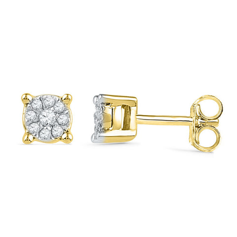 10kt Yellow Gold Womens Round Diamond Cluster Earrings 1/10 Cttw 101907 - shirin-diamonds