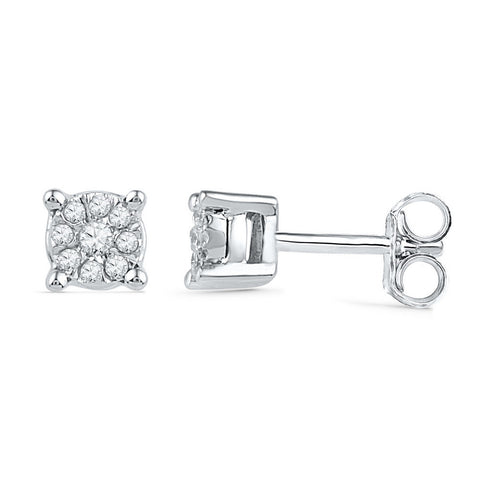 10kt White Gold Womens Round Diamond Cluster Earrings 1/10 Cttw 101908 - shirin-diamonds