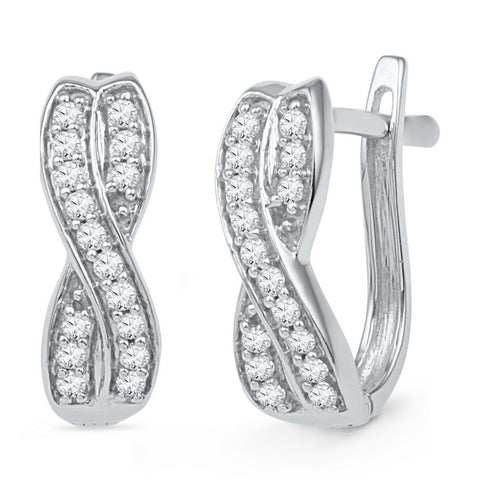 10kt White Gold Womens Round Diamond Double Row Crossover Hoop Earrings 1/5 Cttw 101912 - shirin-diamonds