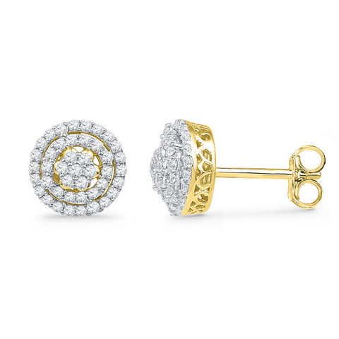 10kt Yellow Gold Womens Round Diamond Concentric Cluster Screwback Earrings 1/2 Cttw 101913 - shirin-diamonds