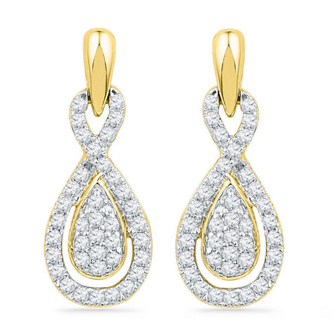 10k Yellow Gold Womens Diamond Oval-shape Dangle Screwback Earrings 1/3 Cttw 101915 - shirin-diamonds